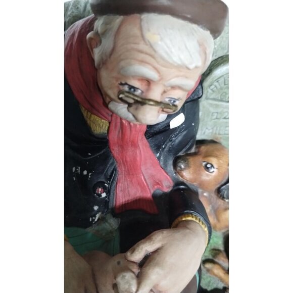 Vintage Chalkware Travelers Rest Homeless Man & Dog Figurine‎ Hand-Painted - Picture 5 of 16
